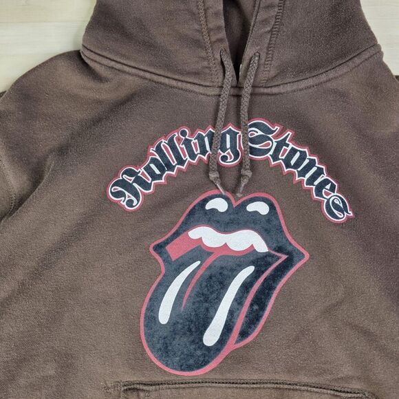 Y2K Rolling Stones Brown Hoodie Band Fleece Vintage Tour Concert Size Medium - Picture 6 of 7